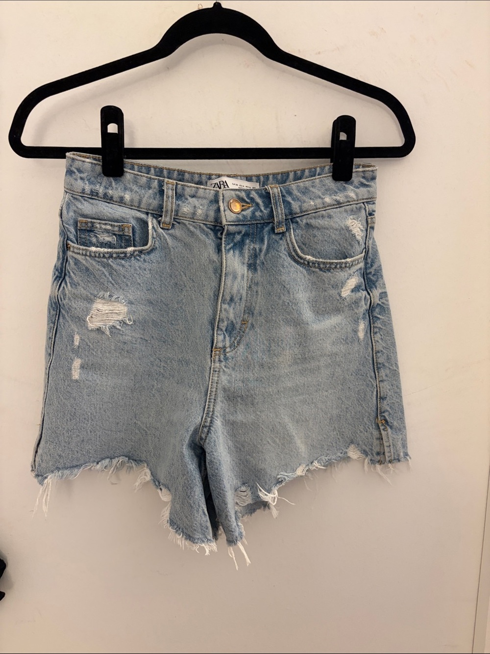 Zara Light Wash Distressed Denim Cutoff Shorts